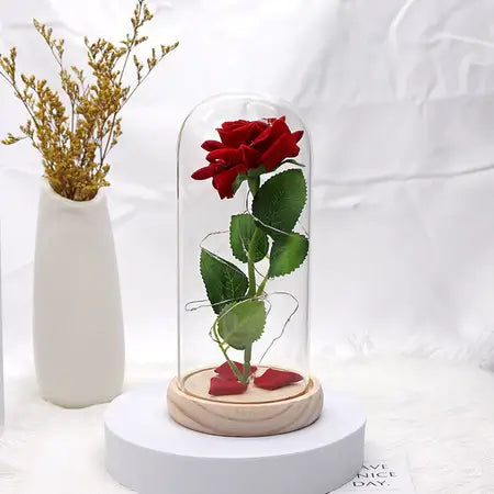 Rosa Encantada com Luzes LED na Cúpula de Vidro – Casare