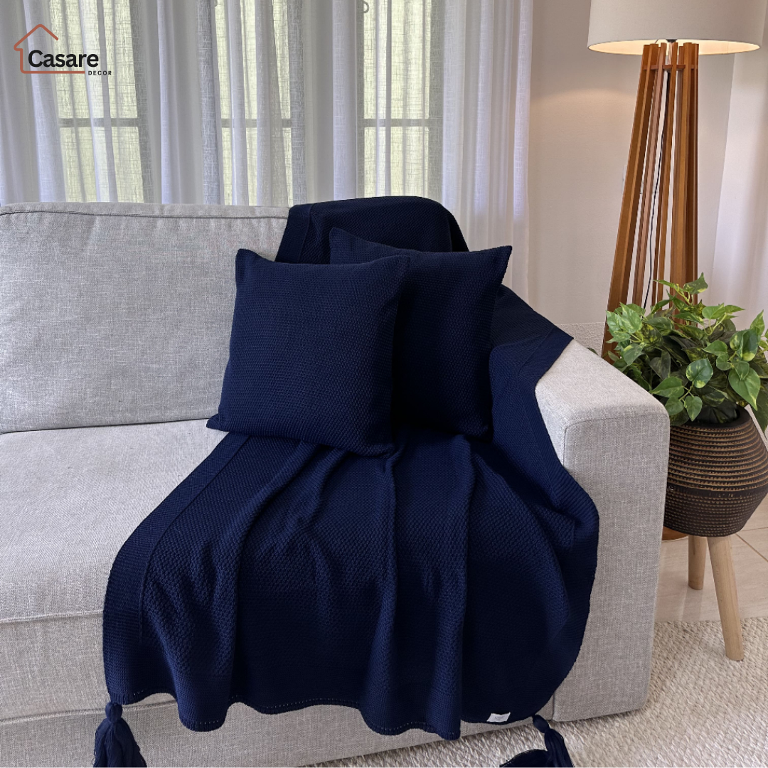 Manta Tricot Elegance com Pompom