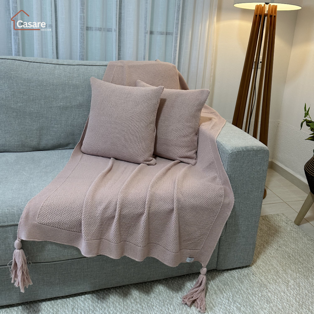 Manta Tricot Elegance com Pompom